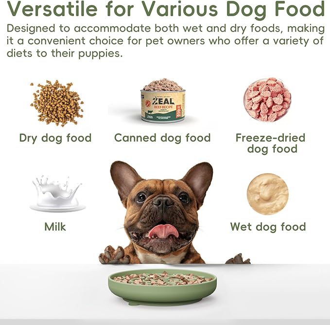 Silicone Slow Feeder Dog Bowl – Green Bone Pattern | Food-Grade Non-Slip Dog Dish for Anti-Bloat, Fast Eating Prevention, 7.5” x 1.5”, Dishwasher Safe