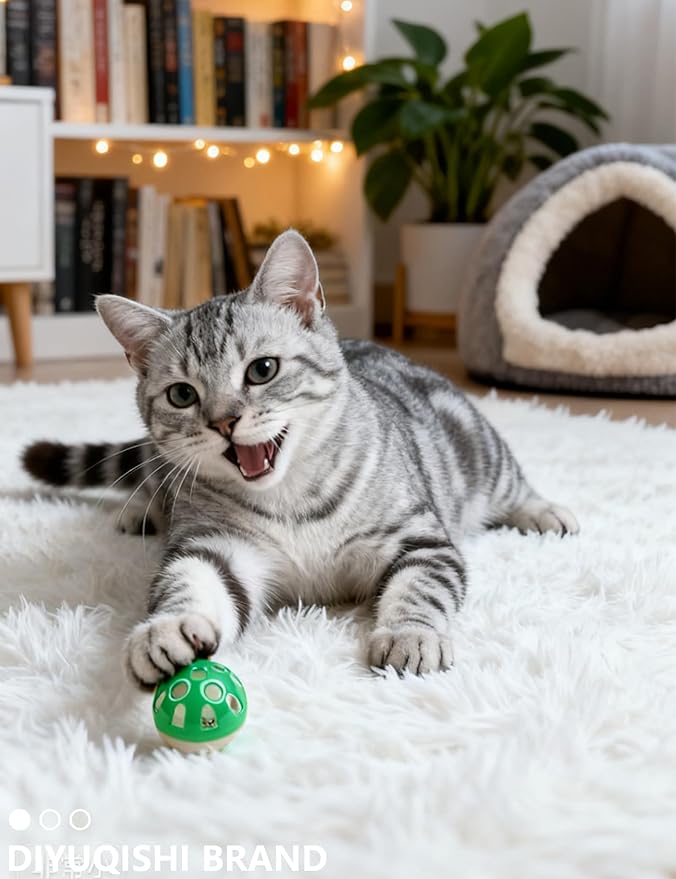 6 Pcs Cat Balls Indoor Bored Kitten Toy Set,Colorful Hollow Bell Balls and Fluffy Glitter Gold Foil Balls for Indoor Cats,Kitten Interactive Play Balls (1.5'')