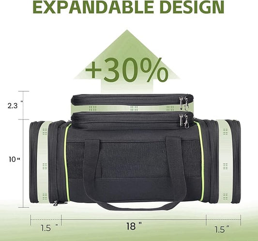 Black Expandable Pet Carrier for Cats/Dogs - Airline Approved, 2-Side & Height Extendable Design - Soft Sided Travel Bag(Black)
