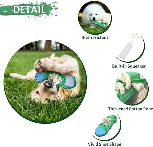 WishLotus Shoes-Shaped Dog Chew Toys - Tear-Resistant Plush Toys for Teeth Grinding & Relieve Boredom - Green