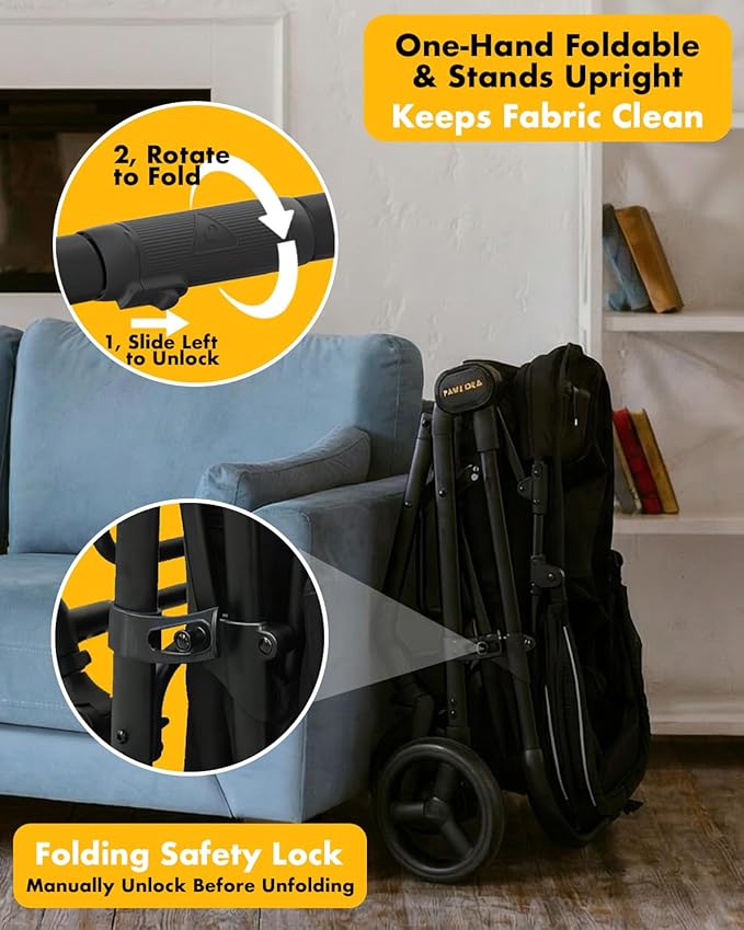 PAWZIDEA Large Dog Stroller up to 80 lbs, No-Zip 180° Reversible Canopy Lockable, Lightweight Pet Stroller for 2 Medium Dogs, One-Hand Foldable, Low-Entry, All-Terrain Jogger Wheels, Storage Organizer