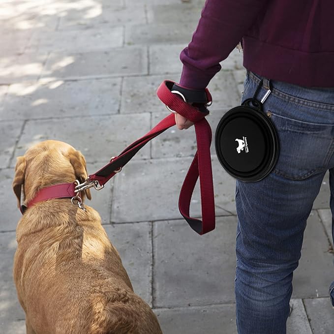 Collapsible Dog Bowls for Travel, 2-Pack Dog Portable Water Bowl for Dogs Cats Pet Foldable Feeding Watering Dish for Traveling Camping with Carabiners, BPA Free (Grey&Black, Medium (Pack of 2))