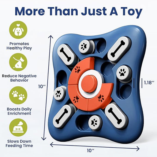 PAWSPIK Interactive Dog Puzzle Toy – Treat Dispensing Slow Feeder for Dogs, Mental Enrichment Toy with Squeaker & 16 Compartments – Durable, Non-Slip, Dishwasher Safe – Light Blue (Orange and Blue)