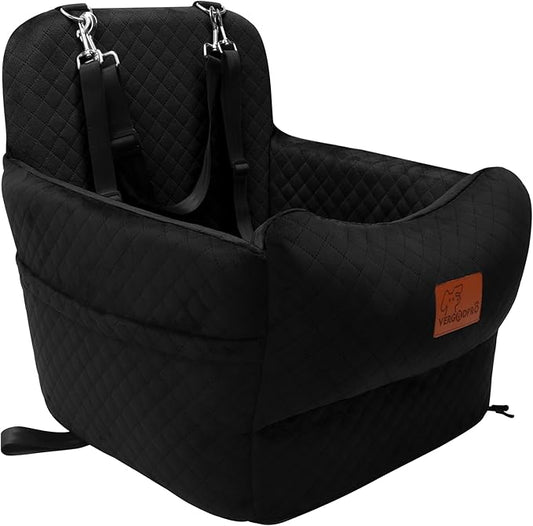 Dog Booster Car Seat for Medium/Small Sized Dogs,Memory Foam and Ultra Soft Fabric Car Pet Bed,Portable Travel Safety and Comfortable Dog Carseat with Washable Removable Cover,Thick Cushion(M-Black)