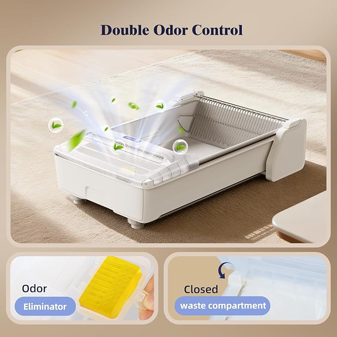 Robotail Open Top Automatic Litter Box, Self Cleaning Cat Litter Box with Roomy Space for Large Cats+Vis Waste Bin, XXL Electric Cat Litter Box Automatic Cleaning for Multi Cats, Auto Litter Box