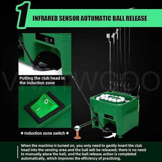 Electric Golf Ball Launcher, Auto-Dispensing 35 Balls Adjustable Height with 5000mAh Battery for Indoor Driving Range