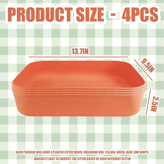 Small Litter Box, Plastic Kitten Litter Box, 13.9 x 9.8 x 3 Inch Open Litter Box for Small Pet, Easy to Clean (Orange 4PCS)
