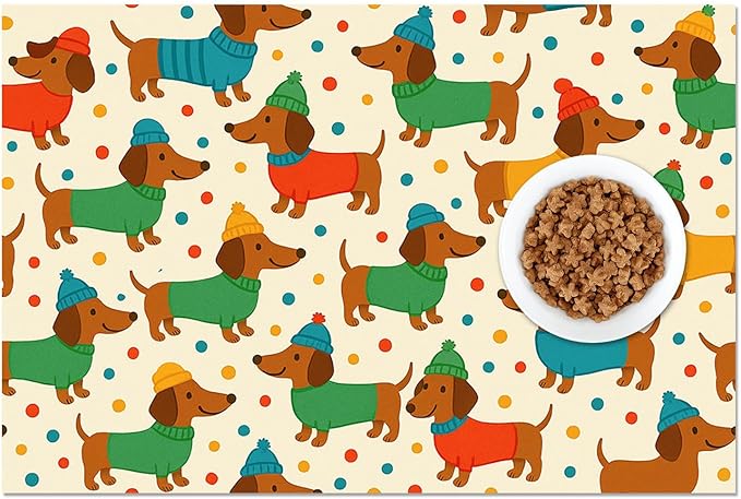 Cute Dachshund Dogs Pet Food Mat Spill-Proof Pet Feeding Mat for Food and Water Bowl Pets Placemat Easy Clean Fast Dry Area Mat for Cats Kittens & Small Dogs 24" x 16"