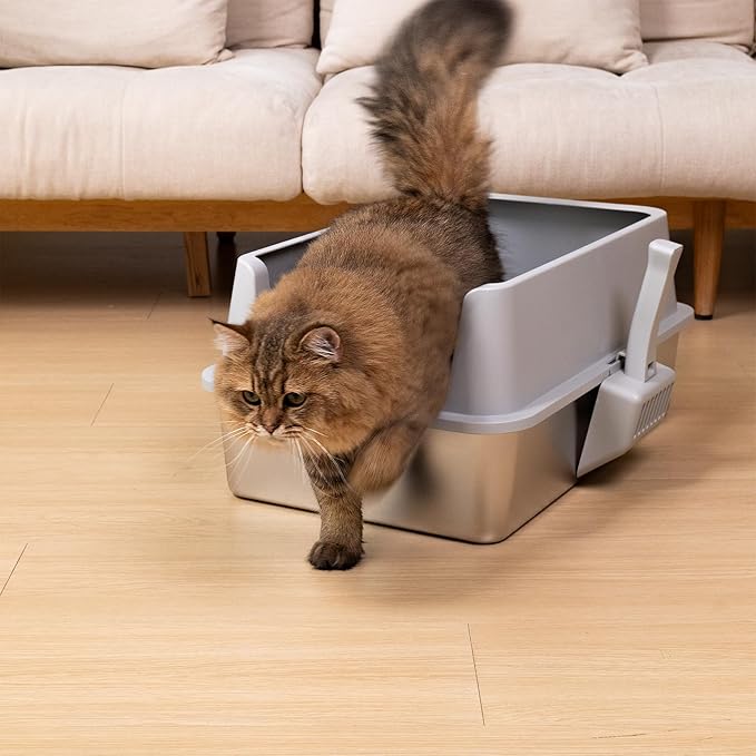 XL Stainless Steel Litter Box with Lid, Extra Large High Sided Metal Cat Litter Box with Mat and Scooper, Easy Clean, Non Stick & No Smell,2pack