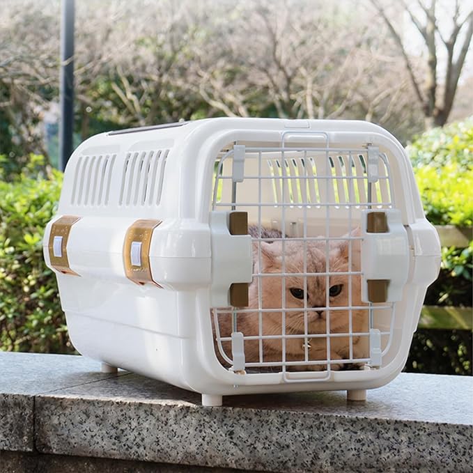 Hard Sided Plastic Dog and Cat Kennel, Two Door Pet Carrier, Plastic Wire Door, Top or Front Loading, Up to 18LBS, Perfect for Traveling,Hiking,Camping,Veterinary Visits