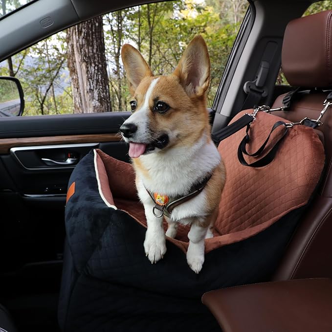 Car Dog Booster Seat,Interior Height 7 Inches Elevated for Small Dog up to 35 lbs,Pet Car Travel Safety Seat with 2 Safety Leashes,Storage Pockets,Fully Detachable and Easy to Install(Lookout-Black)