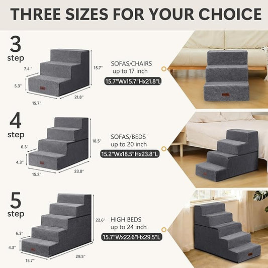 Pet Stairs for High Bed, 5-Step Dog Stairs for Small Dogs, Indoor Non-Slip Dog Steps for Old Cats, Puppy, Small Medium Dogs,22.6" H,Gery