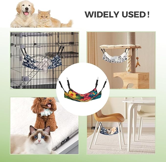 Hawaiian Colorful Flower Print Cat Hammock with Adjustable Straps, Pet Cage Hanging Bed for Cats,Ferret,Puppy,Small Animals