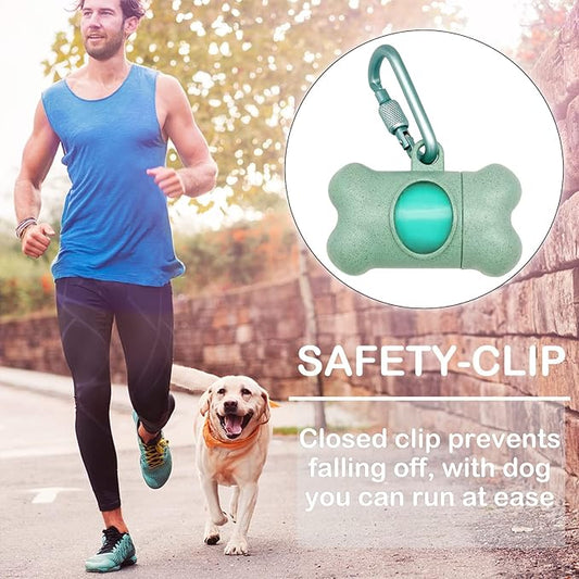 Dog Poop Pickup Bags Holder Dispenser with Standard-Sized Leak-Proof Scented Doggy Waste Bags and Carabiner with Safety Lock&Fastener Never Loose on Leash Lead Again (2 Holders 30 Bags, Blue)