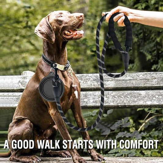 COOYOO 2 Pack Dog Leash 5 FT Heavy Duty - Comfortable Padded Handle - Reflective Dog Leash for Medium Large Dogs with Collapsible Pet Bowl¡
