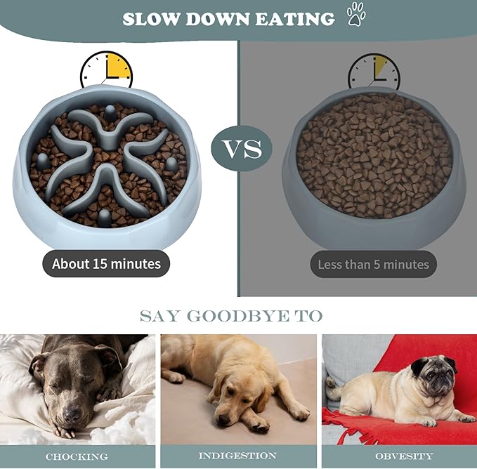 Slow Feeder Dog Bowls Insert, Silicone Slow Feeder Bowl with Strong Suction Cups Perfect for Stainless Steel Glass Ceramic Dog Bowls (Grey, Large Size)