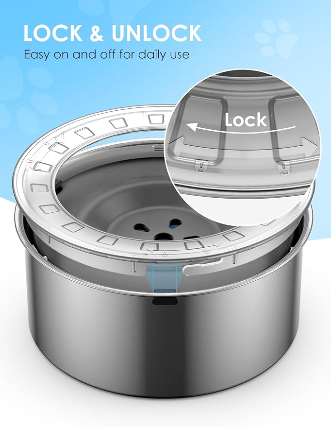1.8 Gallon Large Dog Water Bowl No Spill,【Anti Digging Lid & Rubber Bottom】 Spill Proof Dog Bowl, Anti Splash Mess Dripless Slow Drinking Stainless Steel Water for Sloppy Messy Drinkers Car