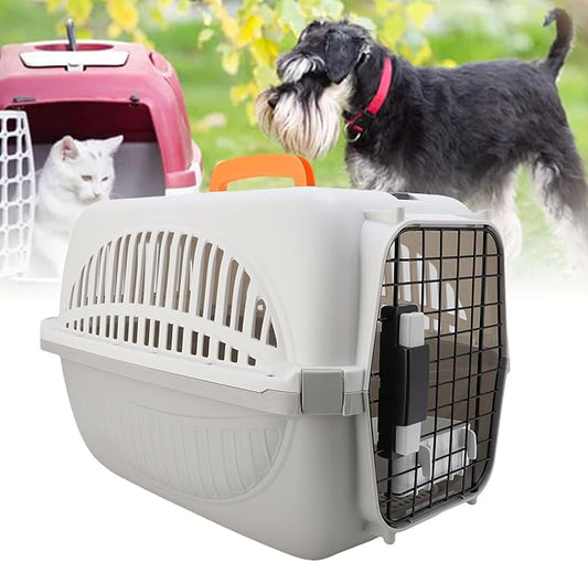 Plastic Pet Carrier Easy to Assemble Ample Space Excellent Ventilation Portable Dog Carrier for Outdoor Travel Durable Lightweight Plastic Pet Transport Box for Small Medium Dogs (Grey)