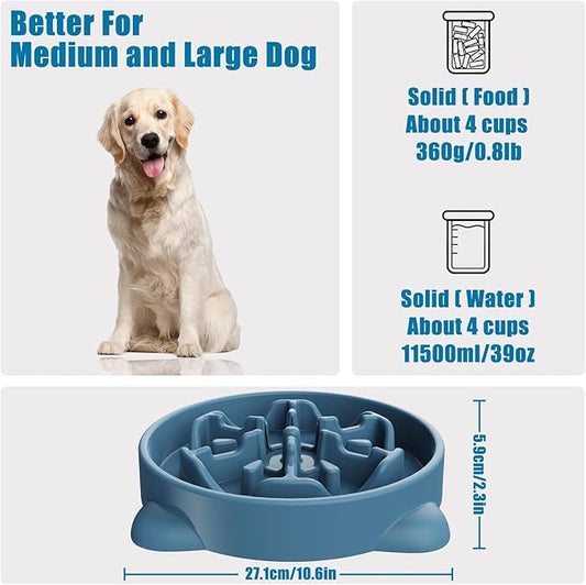 Slow Feeder Dog Bowls Large Breed, Dog Food Bowl Large Anti-Choking Bloat Stop Puzzle Healthy Eating Bowl (Blue, 4 Cup)