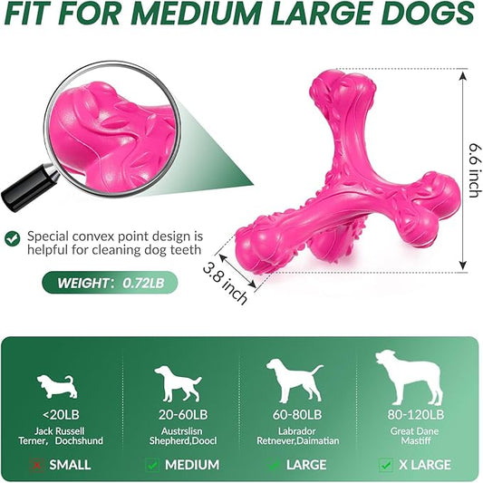 Dog Chew Toys for Aggressive Chewers Large Breed,Indestructible Bones Toy,Durable Cleaning Toothbrush Natural Rubber Dog Toys… (Pink)