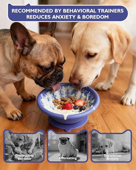 Dog Lick Bowl, Non-Slip Slow Feeder Licking Mat & Treat Dispenser (Wide Bowl Mouth w/Inlaid Stainless Steel Ring) - Interactive Toys, Anxiety Reducer, Freeze Bone for Dogs, BPA Free Silicone