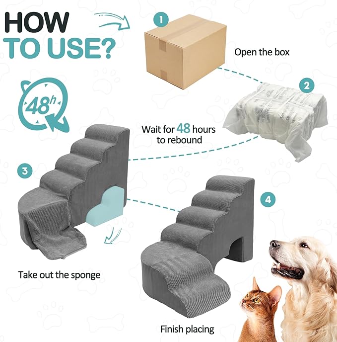 Dogs Stairs for Small Dog, 27.5 inches Dog Stair for Beds, 6 Tiers Steps for Dogs to Get on Beds, Foam Pet Ramps for Small Medium Large Animals