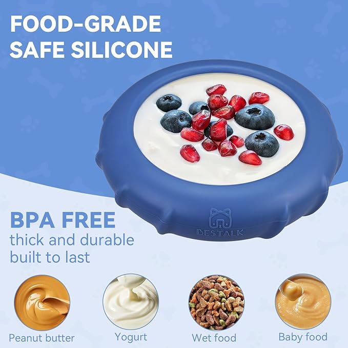 Dog Lick Bowl, Bestalk Wobbly Freeze Bowl Enrichment Feeder for Dogs, Anxiety Relief Lick Mat Puzzle Toy for Distraction, BPA Free Silicone, Dishwasher Safe(Dark Blue,S)