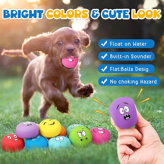 Hungdao 40 Pcs Bulk Dog Squeaky Toys Soft Rubber Latex Dog Toys Small Squeaky Balls Interactive Fetch Balls for Teething Small Pet Breeds Training(Funny Face)
