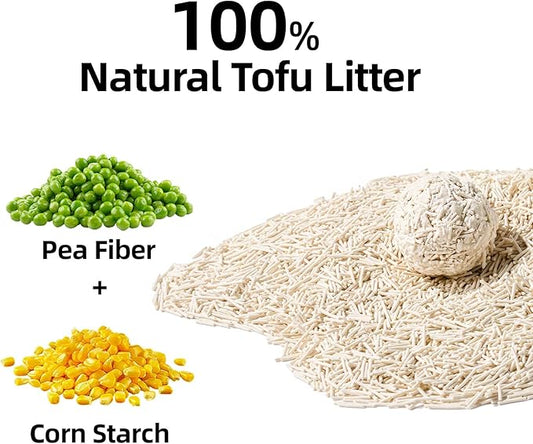 Tofu Cat Litter Strong Clumping Litter 99.9% Dust Free and Flushable Cat Litter, Natural Sustainable Ingredients Odor Control, Low Tracking