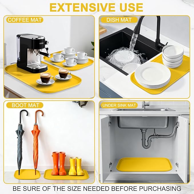 Silicone Pet Food Mat with Raised Edge for Food and Water Bowl, Dog Feeding Mats, Cat Food Trays for Floor Waterproof, Rubber Tray for Dogs and Cats, 19 x 12 x 0.7 Vivid Yellow