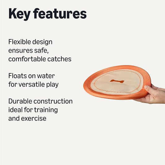 Amazon Basics Dog Flying Disc, Interactive, Durable, Water Floating Dog Frisbee, 1 Pack, 9.53“, Beige/Orange