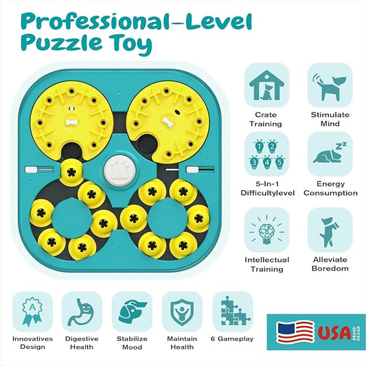 KADTC 5-Level Dog Puzzle Toy, 6 Ways to Play, Extra-Large Treat Puzzle for Smart Dogs, Beginner to Expert Mental Stimulation, U.S. Brand