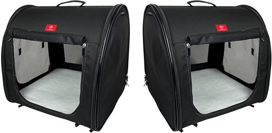 One for Pets Portable 2-in-1 Double Pet Kennel/Shelter, Fabric, Black 20"x20"x39" - Car Seat-Belt Fixture Included