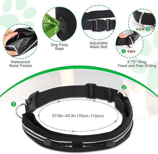 Caudblor Waist Leash for Medium Large Dog Walking, Bungee Hands Free Leash with Zipper Pouch, Around The Waist No Pull Running Dog Belt, Padded Handle Jogging No Hands Heavy Duty