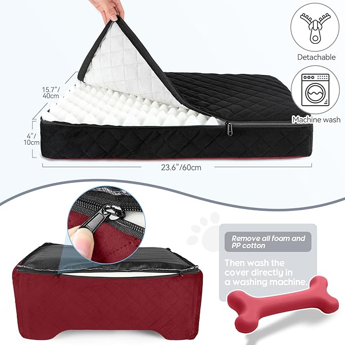 GL GLENSLAVE Dog Car Seat for Medium/Large Dogs, Dog Booster Seat for Pet Under 50lbs or 2 Small Dogs, Detachable and Washable Pet Car Bed, Multi-Functional Pet Booster Seat for Backseat(Black/Red)