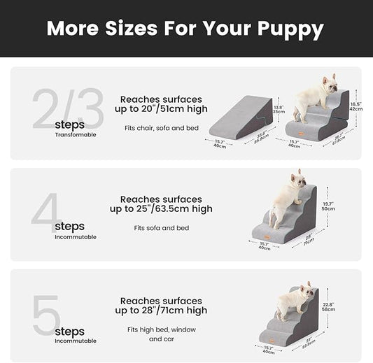 Gardner Pet Dog Stairs for Small Dogs 19.7" H, Curved 4-Step Pet Stairs, Dog Steps for High Bed (18-24 in), Couch with Durable Non-Slip Waterproof Fabric Cover and CertiPUR-US Certified Foam