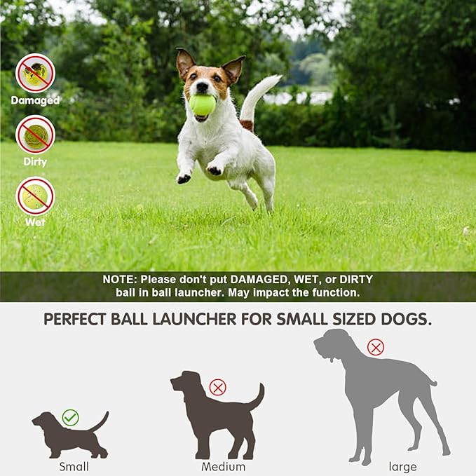 Automatic Dog Ball Launcher, Dog Ball Thrower Machine with 10-30Ft 3 Launching Distance, Interactive Toys for Small Dogs Indoor & Outdoor with 15 Mini Tennis Balls-2 Inch Light Green