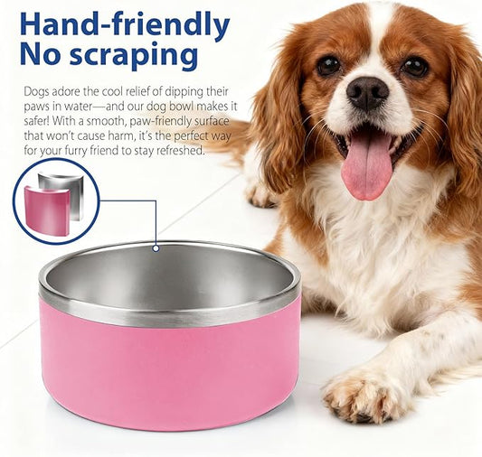 Dog Bowl, Stainless Steel Dog Bowls for Food and Water, Metal Pet Feeding Bowl with Insulated Non-Slip Quiet Bottom, Easy to Clean, Dishwasher Safe, 32oz,4 Cup | Pink
