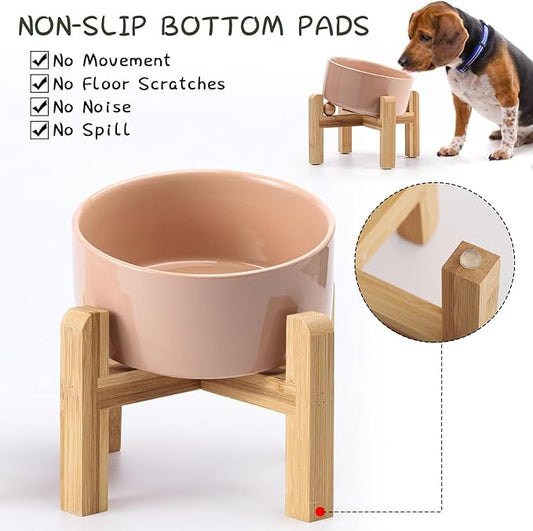 Petygooing Khaki Elevated/Raised 15°Slanted Ceramic Dog Bowl for Small and Medium Breeds, Tilted Anti Slip Pet Feeding Bowl,Food Water Dish with Stand for Cats and Dogs (28 OZ/3.6 Cups)