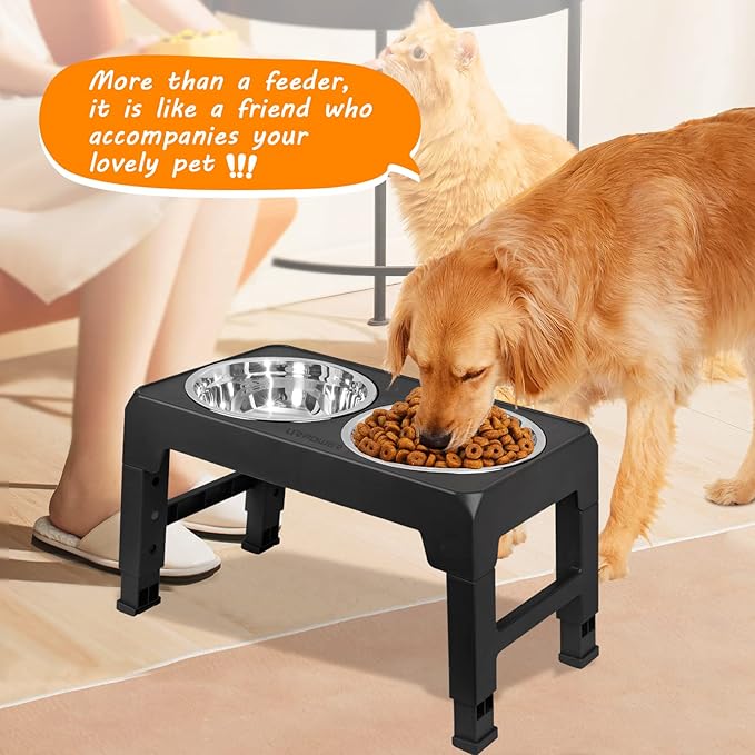 URPOWER Raised Dog Bowls 4 Height Adjustable Elevated Bowl Stand with Stainless Steel Water Bowl Non-Slip Dog Food Bowls Stand for Small Medium Large Dogs and Pets