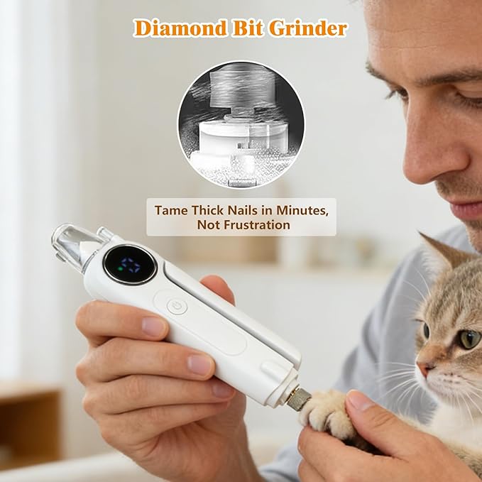 2-in-1 Dog Nail Clippers with Light & Digital Display – Upgraded Pet Nail Grinder, Safety Guard, USB Rechargeable Catcher for Cats and Dogs, Low Noise & Painless Trimming (White)