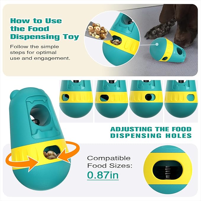 Dog Food Puzzle Toy Adjustable Treat Dispensing Food Dispenser Slow Feeder Bowls Puppy Enrichment Toy Ball Dog Interactive Chase Training Toys for Small Medium Large Dogs