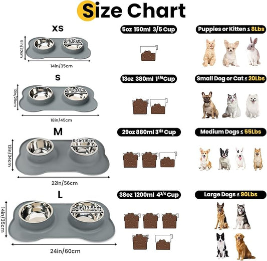 Stainless Steel Dog Bowls with Non-Slip Silicone Mat, Spill Proof Food & Water Bowls Set, Easy Clean Puppy Food Dish, Dishwasher Safe, Suitable for Dogs Cats Pet Under 20lbs, Small, Grey