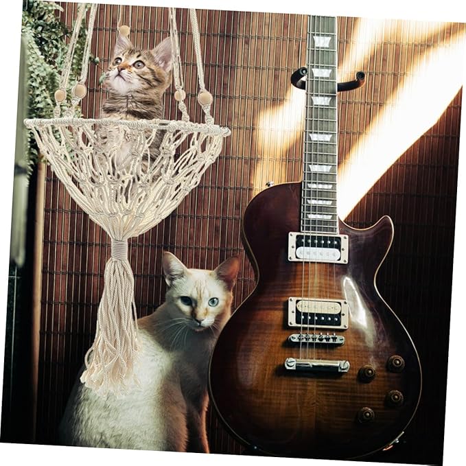 GANAZONO Decorative Bohemian Woven Hanging Cat Hammock 40cm Wear-Resistant Cat Bed Nest for Indoor Pets and Kittens to 30 Lbs