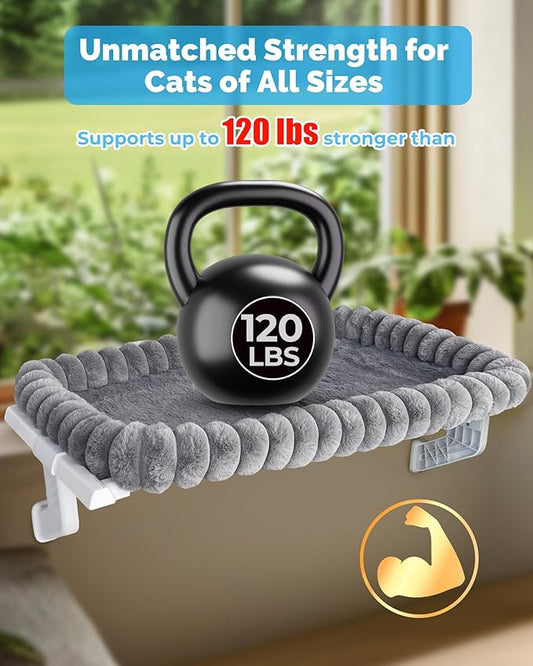 Heavy-Duty Cat Window Perch – Soft, Cozy & Warm Plush Cover with Raised Edge – Durable, Easy-to-Assemble Cat Hammock for Large & Multiple Cats (XL, with Raised Edge)