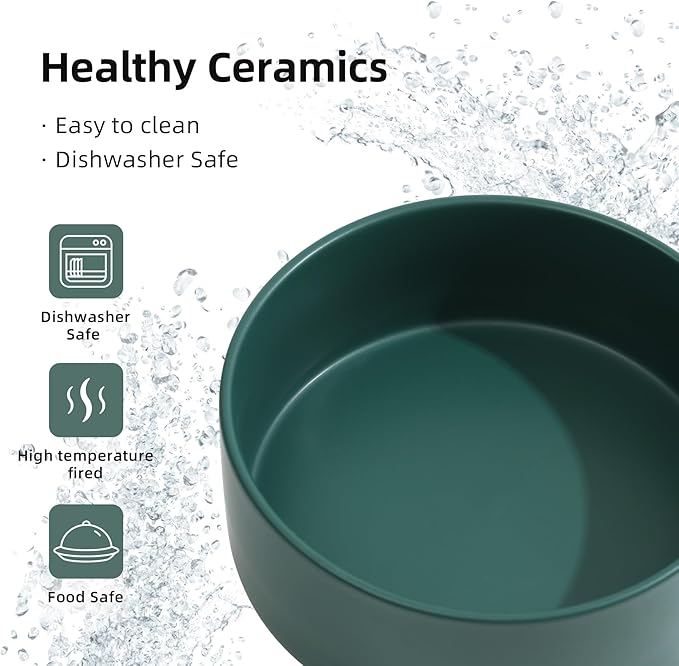 Ceramic Raised Dog Bowl Set, Elevated Dog Bowl with Stand, Food and Water Bowl for Large Breed Dogs, Weighted Pet Dishes(8.2'',60oz, Green)