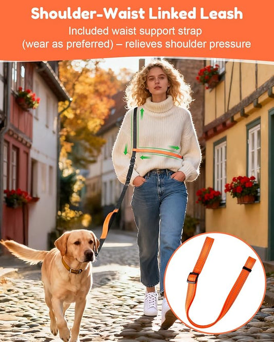 XiaZ Hands Free Dog Leash,Versatile Crossbody Dog Leash with Waist Support Strap,5.9-8 FT Waist Belt with Double Handles for Small Medium and Large Dogs Walking, Running and Jogging, Black