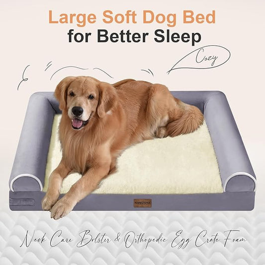 Medium Large Dog Bed Orthopedic Washable: Beds Bolster Medium Large Sized Dog Bed Egg Crate Foam Couch Sofa Waterproof with Removable Cover - Purple
