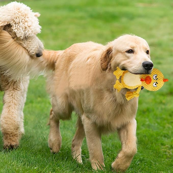Cute Animals Interactive Squeaky Dog Toy with a Vocal Bladder, Crinkle Paper Stuffed Soft Cotton Chew Toy, Teething Rope Tug of War Pull Toy to Keep Them Busy for Puppy, Small Dogs - Yellow Chick