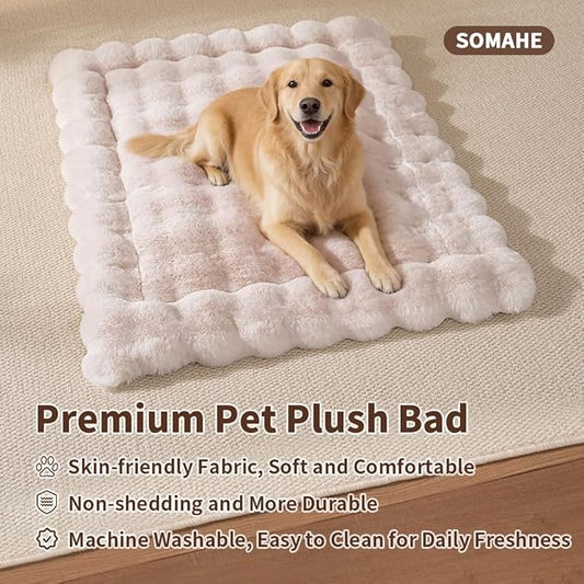 Large Dog Bed Mat, Extra Large Plush Faux Fur Washable Pet Bed for Large Dogs, Non-Slip Fluffy Dog Mat – Machine Washable XL Dog Sleeping Pad for Large Breeds, 35 x 27 Inch White